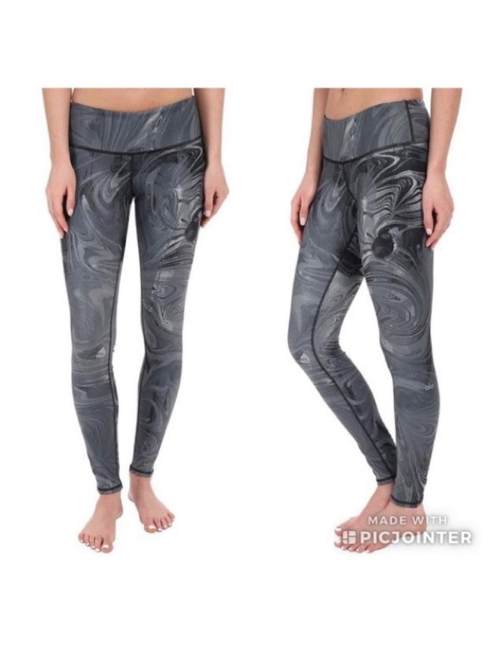 ALO Yoga Airbrush Gray Black Swirl Marble Design Athletic Leggings Athleisure - Picture 12 of 12